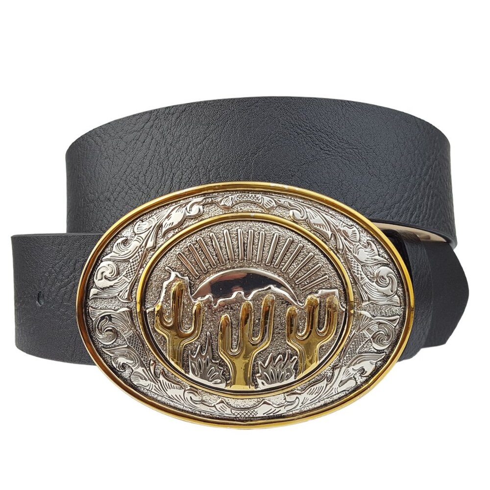 Western-Inspired Catus Theme Oval Buckle belt